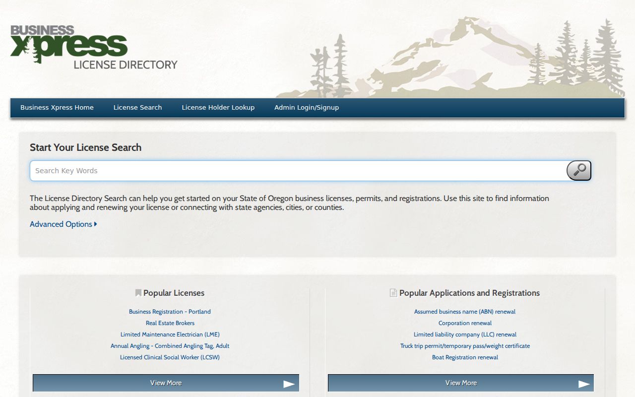 Tigard resident lookup at the Oregon license directory search page
