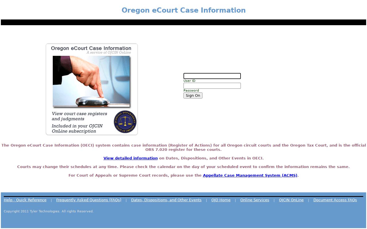 Tigard resident lookup using the Oregon OECI court search entry screen