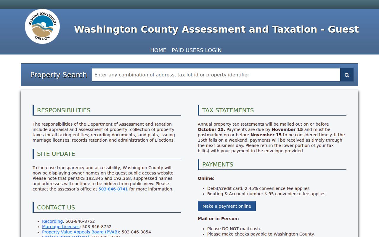 Tigard street directory WashcoTax property search