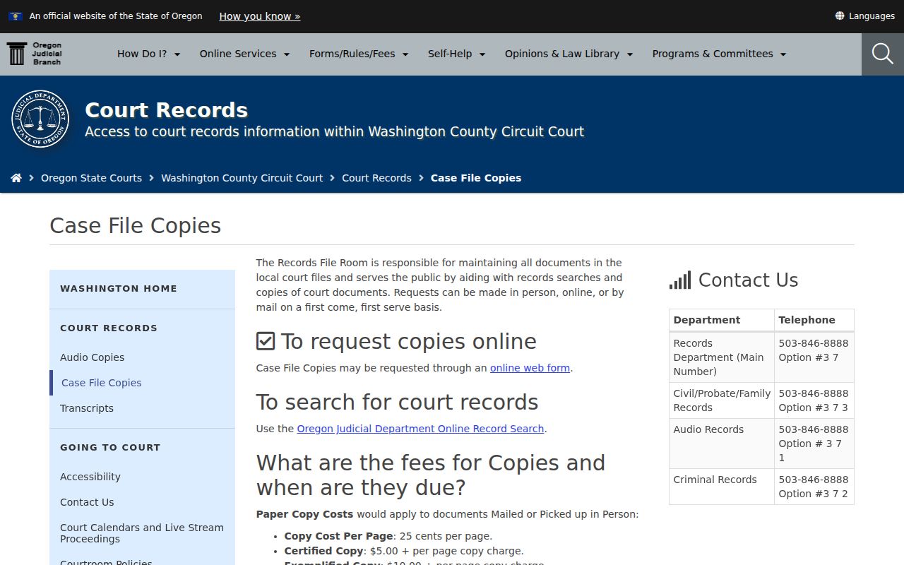 Tigard previous residents Washington County Circuit Court records copy page