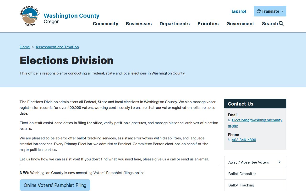 Tigard previous residents Washington County Elections official page