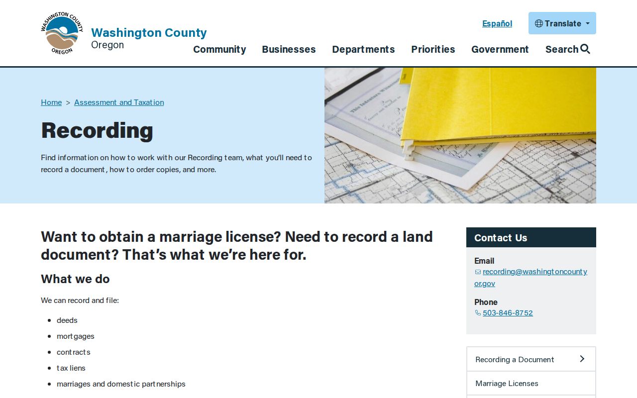 Tigard residents directory Washington County Recording Office records page
