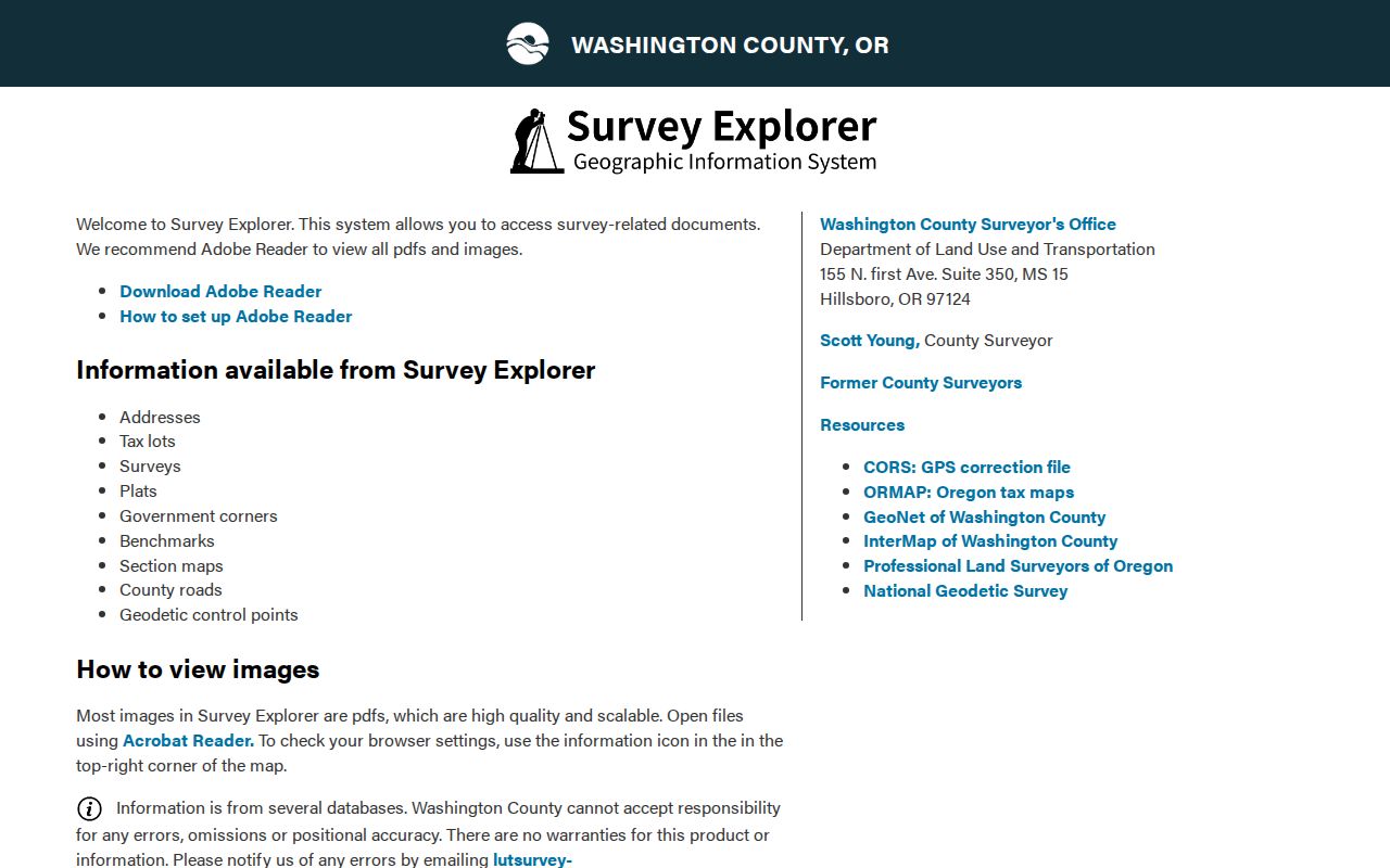 Tigard previous residents Washington County Survey Explorer search screen